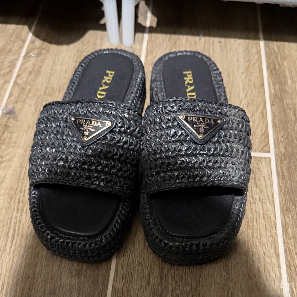 Prada Black Textured Sandals